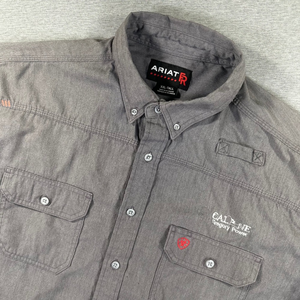 Ariat FR Work Shirt Men 2XLT Tall Grey Flame Resistant CAT 2 Long Sleeve Calpine